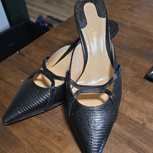 Cole Haan Black Textured Kitten Heel Slingback Pumps Made In Italy Size 6B